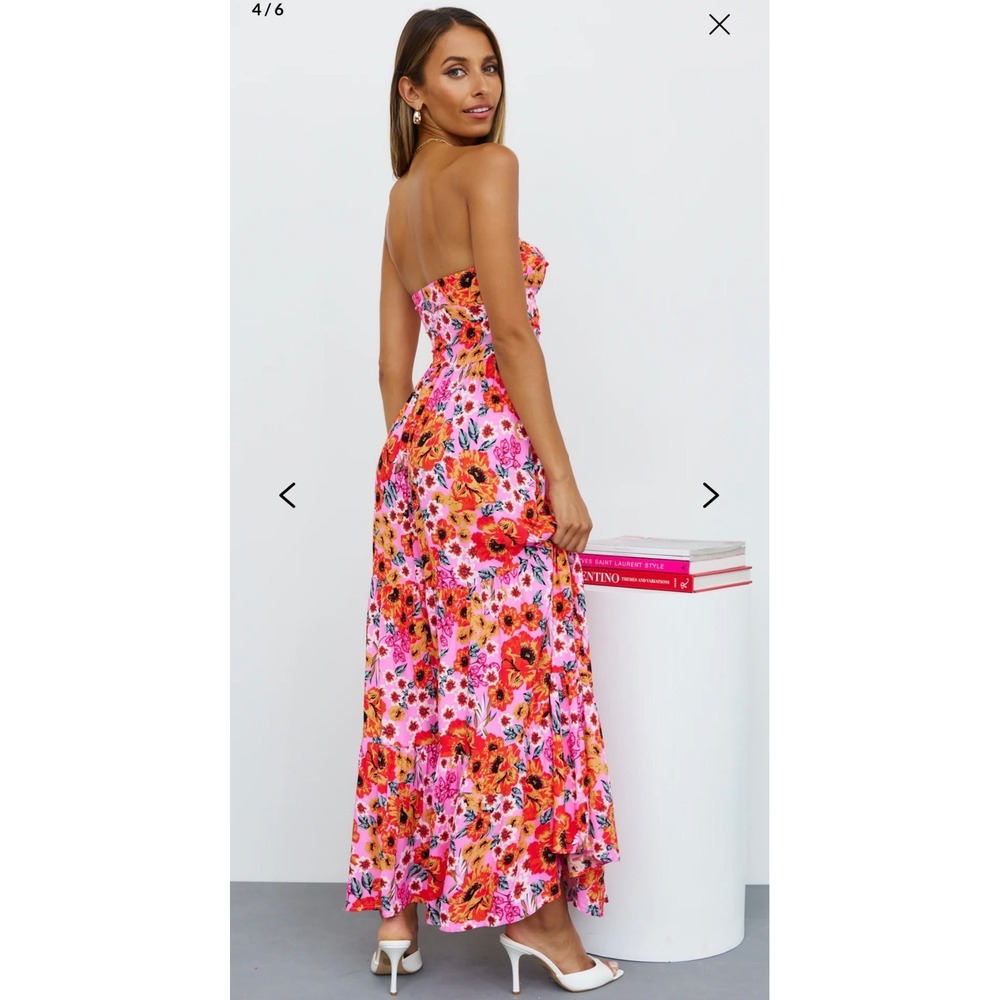 Hello Molly Speak to my Heart Midi Maxi Dress Pink Floral Strapless Cutout Tier - Picture 11 of 11